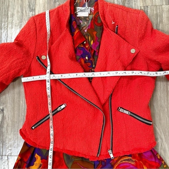 Trendy RED moto style tweed boho jacket w raw edge - Picture 9 of 16